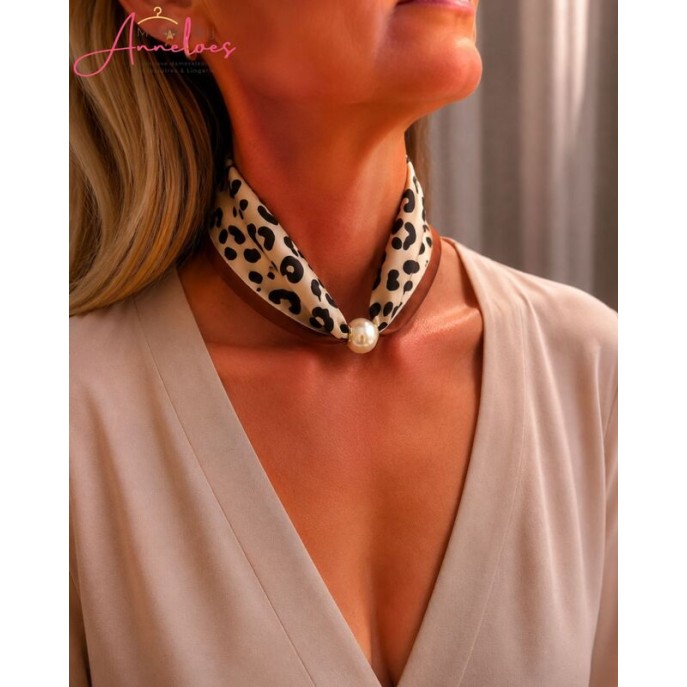 Dames Halssjaal Beige met bruin en zwart vlekkenprint 545